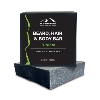 Mountaineer Brand Beard, Hair and Body Bar | Men's Bar Soap for Women too | All Natural Beard Shampoo & Conditioner | Face Wash | Body Scrub | For Sensitive Skin | Handcrafted Lime & Sage Scent 4oz