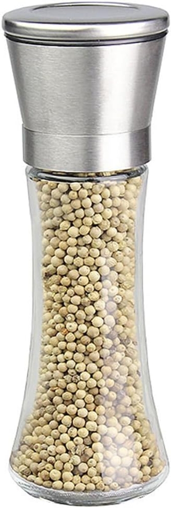 Pepper Grinder Stainless Steel Grinder for Professional Chef Fillable and Adjustable Coarseness Black Pepper Grinder Glass Body Easy To Clean for Kitchen or Outdoor Picnic