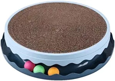 Round Cat Scratcher Toy, Cat Scratcher Pad with Ball, Interactive Training Exercise Mouse Play Toy with Ball, Scratching Board Cat Scratcher Interactive Cat Toys for Indoor Cats Exercise Play(Blue)