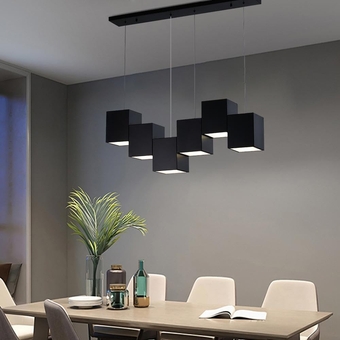 Modern Linear Pendant Light Square 6-Light Dining Room Ceiling Light Fixture Black Kitchen Island Light