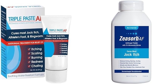 AF Anti Fungal Ointment for Skin Treats Most Jock Itch & Zeasorb Super Absorbent Antifungal Treatment Powder for Jock Itch, 2.5 Ounce