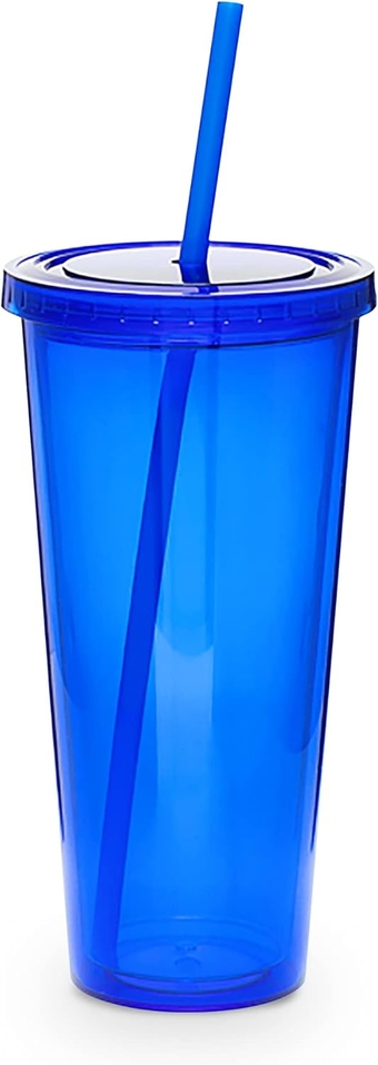 Simple Green Solutions - Acrylic Double Wall Cup for Cold Drinks, Reusable Cups with Lids and Straws, Insulated Plastic Tumblers with Lids and Straw, Acrylic Tumblers, 20 oz Capacity, Blue