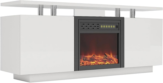 Fireplace TV Stand with 23" Electric Fireplace, 9 Color Changeable Fireplace TV Stand, Media Entertainment Center Console Table with Door Closed Storage, White