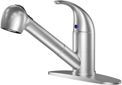 Single Lever Pull Out Kitchen Sink Faucets, Single Handle Low Arch Stainless Steel Brushed Nickel Rv Kitchen Faucet with Pull Down Sprayer, Bar Utility Sink Faucets