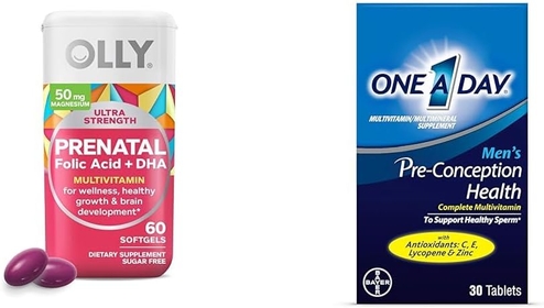 Ultra Strength Prenatal Multivitamin Softgels, Supports Healthy Growth & One A Day Men's Pre-Conception Health Multivitamin to Support Healthy Sperm