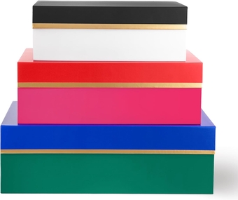 Decorative Storage Boxes with Lids, 3 Pack Sturdy Organizer Storage Bins, Includes Small Medium Large Pink Nesting Boxes with Magnetic Closure (Colorblock)