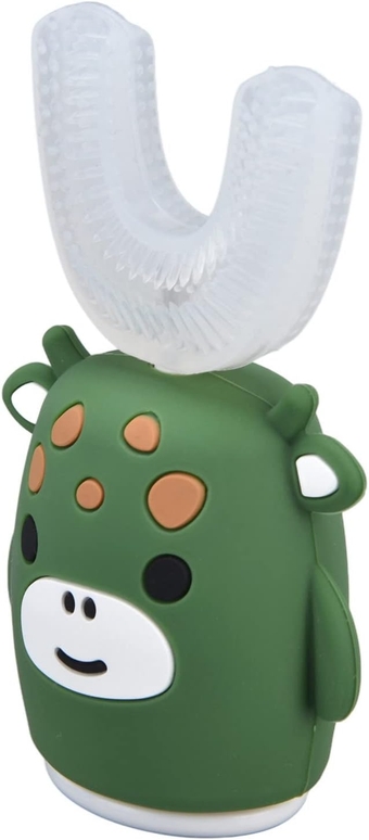 Kids U Shaped Toothbrush 360° Mouth Cleansing Whole Mouth Teeth Machine Cartoon Cow Shape(Green)(Older Children)