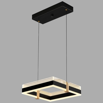 Modern LED Chandelier with Remote Control 1 Ring Dimmable 3 Color Black Gold Adjustable Pendant Light Square Chandelier Dining Light Fixture for Kitchen Bedroom Ceiling Hanging（1-Pack）