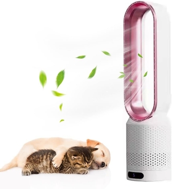 Bladeless Tower Fan, Desk Fan 90° Oscillating Whole Room Fan, 16" Portable Table Fan With Remote Control (Color : Pink, Size : Touch)