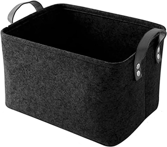 Cotton Rope Basket Rectangle Woven Baskets for Storage Set with Handles Decorative Cube Basket Basket Organizer for Closet Laundry Towel Clothes(Black L)