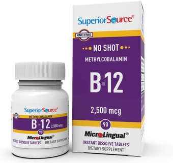 No Shot Vitamin B12 Methylcobalamin 2500 mcg, Quick Dissolve MicroLingual Tablets, 90 Count, Active Form of B12, Supports Energy Production, Nervous System Support, Non-GMO