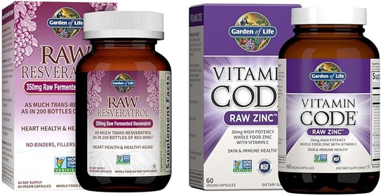 Heart Resveratrol Supplement & Zinc Supplements 30mg High Potency Raw Zinc and Vitamin C Multimineral Supplement