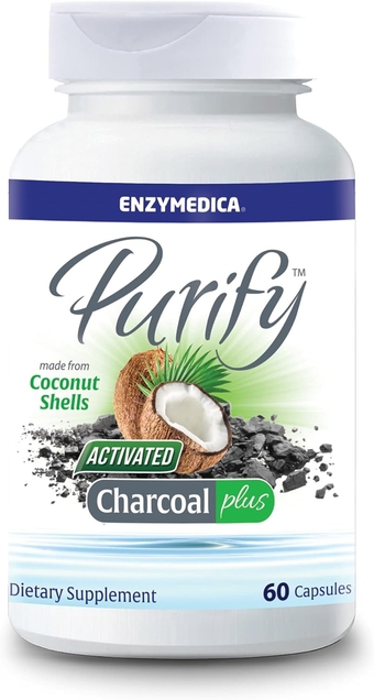 , Purify Activated Charcoal, Enzyme Supplement to Reduce Occasional Gas, Indigestion and Gentle Cleansing with Ginger Extract and Alpha Galactosidase, 60 Capsules (60 Servings)