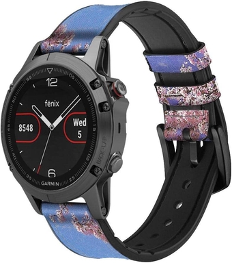 CA0143 Mount Fuji Sakura Cherry Blossom Leather Smart Watch Band Strap for Garmin Vivoactive 4S Vivomove 3S Size (18mm)