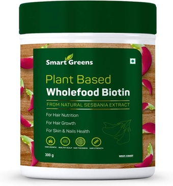 Verem Plant Based Wholefood Biotin Powder High-Potency Hair Nutrition, Hair Fall, Premature Greying, Hair Growth, Healthy Scalp and Skin & Nails Health - 300gm