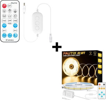 RF Remote Dimmer for Single Color LED Strip Lights,18-Key Wireless Remote and in-line Controller DC 5-24V,COB LED Strip Light 32.8ft/10m 4800LEDs Warm White 2700K