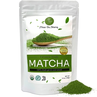 Organic Matcha Green Tea, Culinary Grade (3.5OZ) Shade Grown & First Harvest - Suit for Cooking, Baking, Blends or Latte Bag 100g