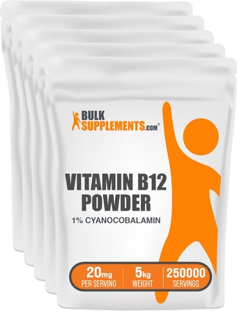 Vitamin B12 Powder (Cyanocobalamin) - Vitamin B Supplements for Energy Production and Nerve Health - 20 mg (1% Cyanocobalamin) per Serving (5 Kilograms - 11 lbs)