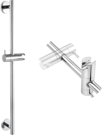 Bathroom Shower Head Holder Bar 26-Inch Wall Mount Shower Slide Bar No Drill with Adjustable Handheld Shower Bar, Polished Chrome