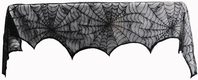 Halloween Fireplace Mantle Decorations, Black Lace Spiderweb Fireplace Mantel Scarf Cover Cobweb Garden Party Fall Table Centerpiece Halloween Party Decorations for Adults Autumn Party Decorations