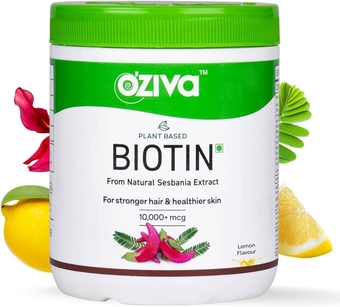 Plant Based Biotin for Hair Growth| Biotin Powder for Hair Follicle Stimulation & Healthier Texture, Skin, Nails & Body (with Silica, Sesbania Agati), Certified Clean & Vegan, 250g (Lemon)