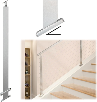 Slope Post Knee Wall 36"x1"x2" Fit for 28-33 Degrees Stairway Brushed Cable Railing Post Stainless Steel T304 Wood Deck, PR11 LA4S