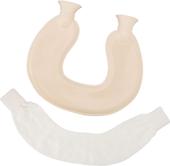 U Shaped Neck Hot Water Bag, Double Knitted Insulation Rubber Warm Hot Water Bottle,Neck and Shoulder Pain Reduction,Hot Water Bottle with Cover Menstrual Pain Relief (Beige Cover)