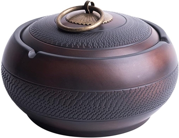 Ceramic Cigarette Ashtray With Lid for Indoor Outdoor, Windproof Ashtrays With Metal Lifting Ring Lid, Desktop Smoking Ash Tray for Home Office Decor,Gift for Men Wo S