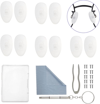 Glasses Nose Pad, 5 Pairs Eyeglasses Nose Pads Replacement Repair Kit with Soft Zero Degrees Silicone, Eye Glass Repair Kit with Screws, 3 in 1 Mini Screwdriver for Eye Glasses and Sunglasses