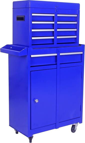 5 Drawer Rolling Tool Chest with Wheels, Tool Storage Cabinet & Tool Box Cart, Snap on Tool Chest with Drawers and Bottom Cabinet and Adjustable Shelf Organizer for Garage Warehouse Workshop - Blue