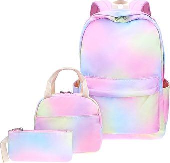 Rainbow Backpack Set 3-in-1 Kids School Bag, Laptop Backpack Lunch Bag Pencil Case Gift for Teen Girls Womens