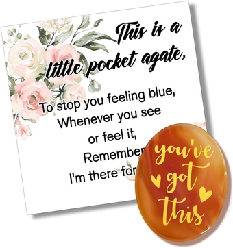 Natural Red Agate Stone "You've got This" Heart Carved Calming Crystal 1.4x1.8 inch Natural Agate Reki Stones Agate Calming Crystal with Card for Stress Relief Anxiety Inspirational Gifts