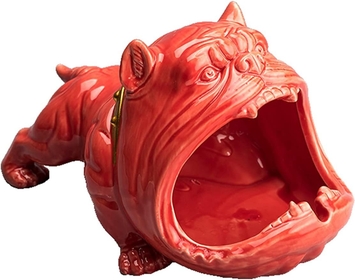 Ashtray,Outdoor Ashtray for Cigarette,Ceramic Ash Ashtrays for Patio Home Office,Fancy Ash Holder of Black Bully Dog Design,Great Birthday Men Smoker/Red/a
