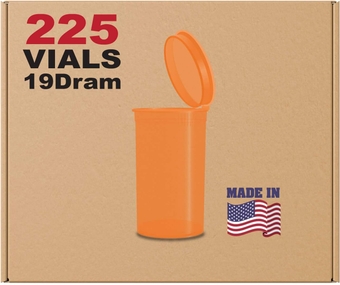 225 Translucent Amber Vials - 19 DRAM Pop Top Bottle - Airtight Smell Proof Containers - Medical Grade Plastic Prescription Bottles for Pill Herb Flower Supplement, Bulk Pack, Not Glass Jars
