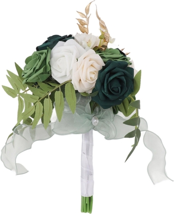Hand Bouquet, Environmentally Friendly Romantic Bridal Bouquet Long Lasting Silk Plastic Widely Used for Party (Green and White)