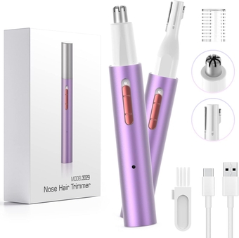 Rechargeable 2 in 1 Ear and Nose Hair Trimmer for Women, 2023 Professional Painless Eyebrow & Facial Hair Trimmer with Powerful Motor and Dual-Edge Blades Easy Cleansing