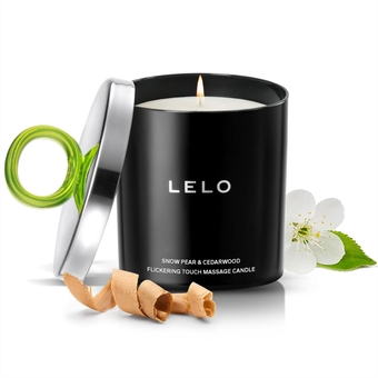 Flickering Touch Massage Candle, Melts into Massage Oil, Scented Candle Body Massage Oil, Luxury Skin Treatment, Snow Pear & Cedarwood Scent