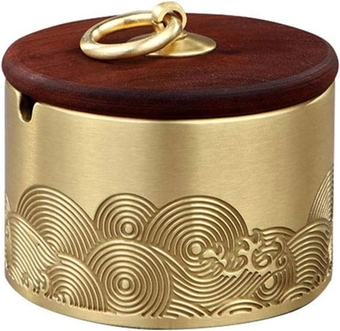 Ashtray Copper Ashtray Engraved Texture Ash Holder Case with Rosewood Cover Desktop Cigar Ashtray Portable Ash Holder for Office Decor for Patio Office