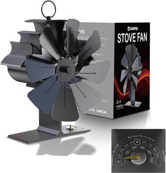 Wood Stove Fan【2023 New 8-Blade】 Fireplace Fan,Heat Powered Stove Fan,Heated Fan Noise-free,Built-in Temperature Gauge,Circulating Warm Air,Eco Fan for Wood Burning Stove/Log Burner/Pellet
