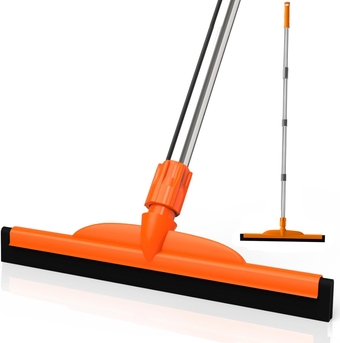 Multi-Purpose Floor Squeegee for Concrete Floor, Heavy Duty Squeegee Broom with Adjustable 62" Stainless Steel Pole, EVA Foam Blade Scrubber for Garage, Patio, Deck, Tile, Pool, Shower