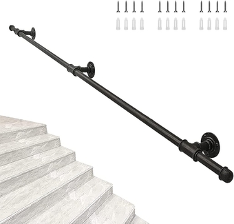 Handrail for Indoor Stairs 5ft,2 Sections Grab Rails for Disabled Elderly,Metal Interior Hand Railing for Stairs Wall Mount,Black (5FT)