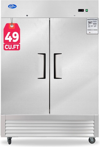 54"W Commercial Freezer 2 Solid Door, 49 Cu.ft Reach-in Stainless Steel Freezer, Upright Fan Cooling for Restaurant, Bar, Home, Shop (Equip 8 Shelves) -  Warehouse Shipments