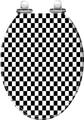 Elongated Toilet Seat White Checkered stock Resin Toilet Seat with Quietly Close Quick Release Hinges Decorative Toilet Seat with Cover Easy to Clean and Install