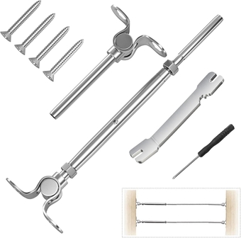 30 Pairs T316 Stainless Steel 180° Adjustable Angle Cable Railing Hardware Kit 1/8" Wire Rope for Wood Post, Adjustable Swage Toggle Turnbuckle Tensioner and End Fitting, Marine Grade