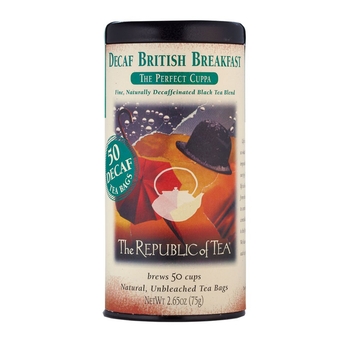 — Decaf British Breakfast Black  Tin, 50  Bags, Environmentally- Friendly Decaffeinated