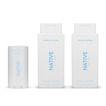 Body Wash and Deodorant Bundle - Men & Women - Sulfate Free, Dye Free, with Naturally Derived Clean Ingredients - Powder & Cotton