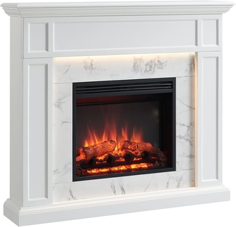 Fireplace Suite Sheraton, 48 Inch Mantel Surround, Cream White with Snow White Marble Finish, with 23 Inch Electric Fireplace Insert, 750W/1500W, Weekly Timer, Mood Light, Remote Control