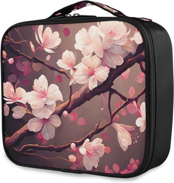 Makeup Bag (Cherry Art) Travel Makeup Organizer with Adjustable Insert Dividers Travel Essentials Cosmetic Bag Makeup Case Size 9.8×8.9×3.6 Inch