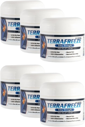 TERRAFREEZE™ 2oz Extra Strength Pain Relief Cream with Arnica and Emu Oil for Arthritis, Joint, Muscle, Back, Neck and Shoulder Pain - Pack of 6