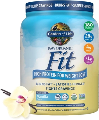 Raw Organic Fit Vegan Protein Powder Vanilla, 28g Plant Based Protein for Weight Loss, Pea Protein, Fiber, Probiotics, Dairy Free Nutritional Shake for Women and Men, 10 Servings